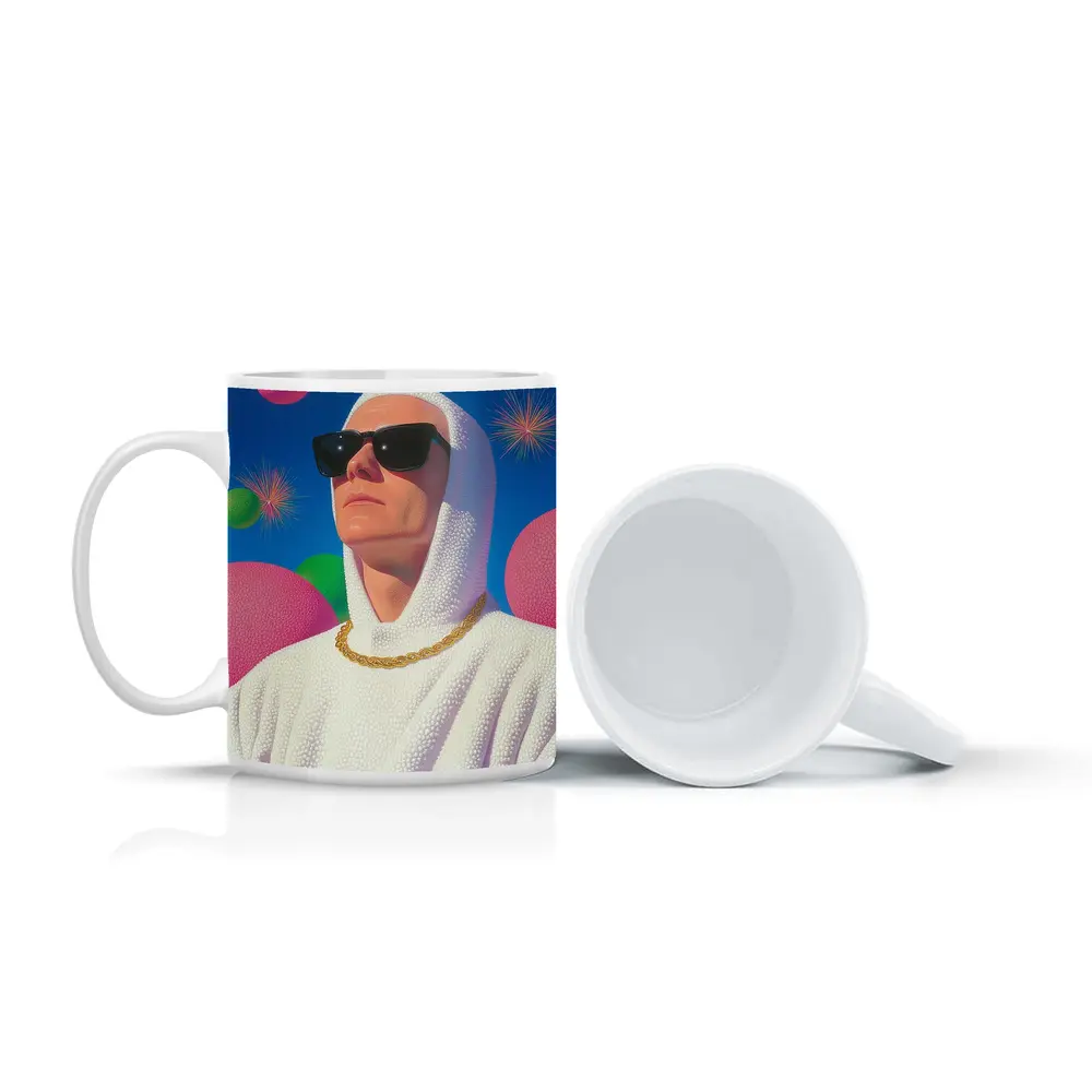 Man in White Hood Sunglasses Surreal Pop Art – Mugs