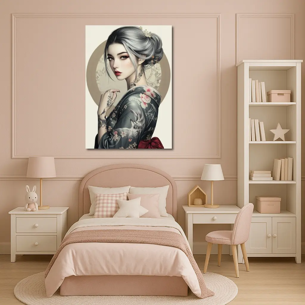 Japanese Geisha Woman With Fox Tattoo Art – Wall Art