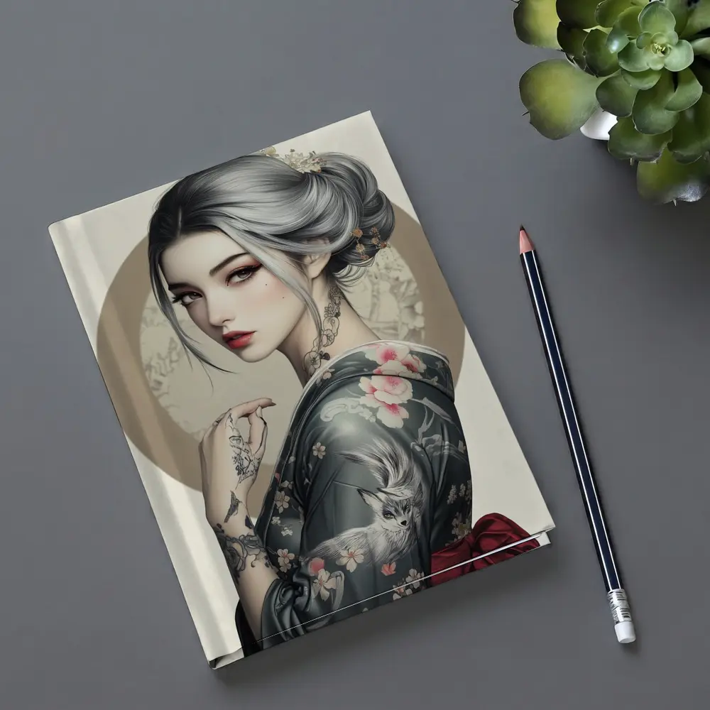 Japanese Geisha Woman With Fox Tattoo Art – Notebooks