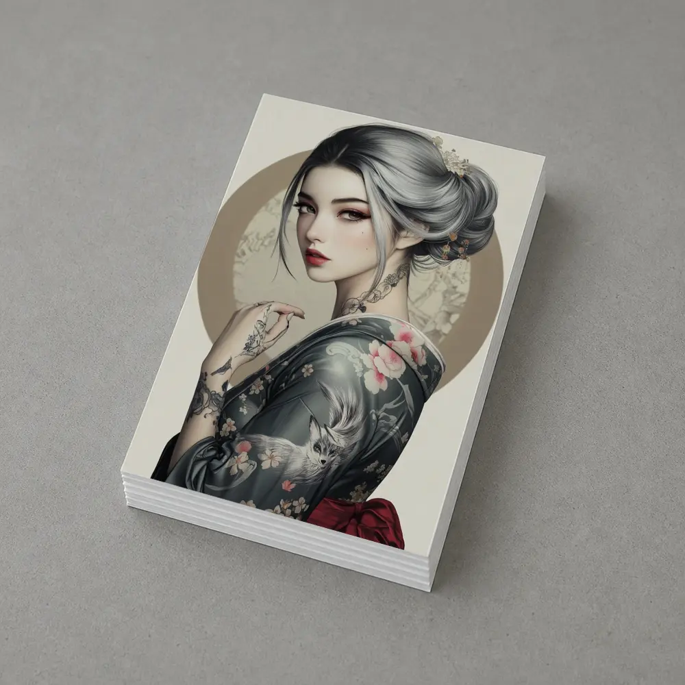 Japanese Geisha Woman With Fox Tattoo Art – Postcards