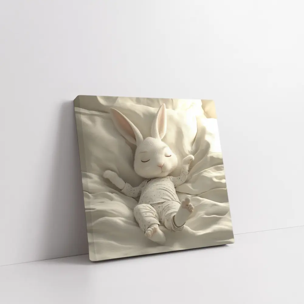 Sleeping Baby Bunny Cozy White Bedding – Wall Art