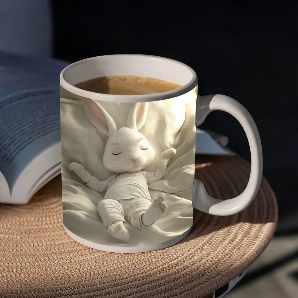 Sleeping Baby Bunny Cozy White Bedding – Mugs