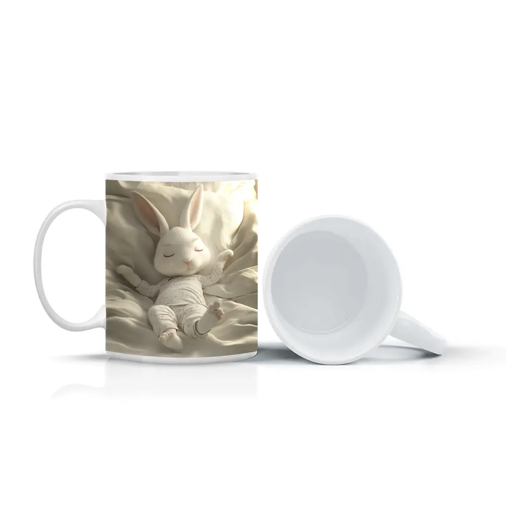 Sleeping Baby Bunny Cozy White Bedding – Mugs