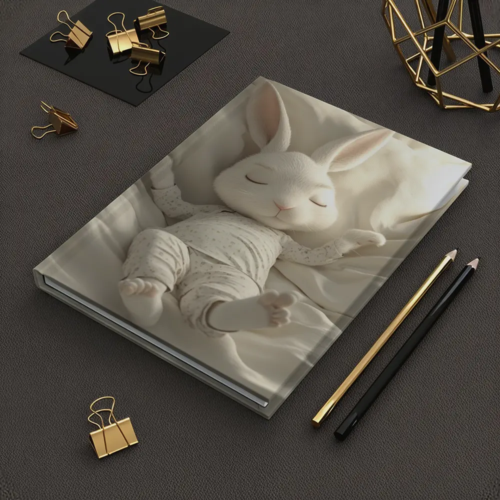 Sleeping Baby Bunny Cozy White Bedding – Notebooks
