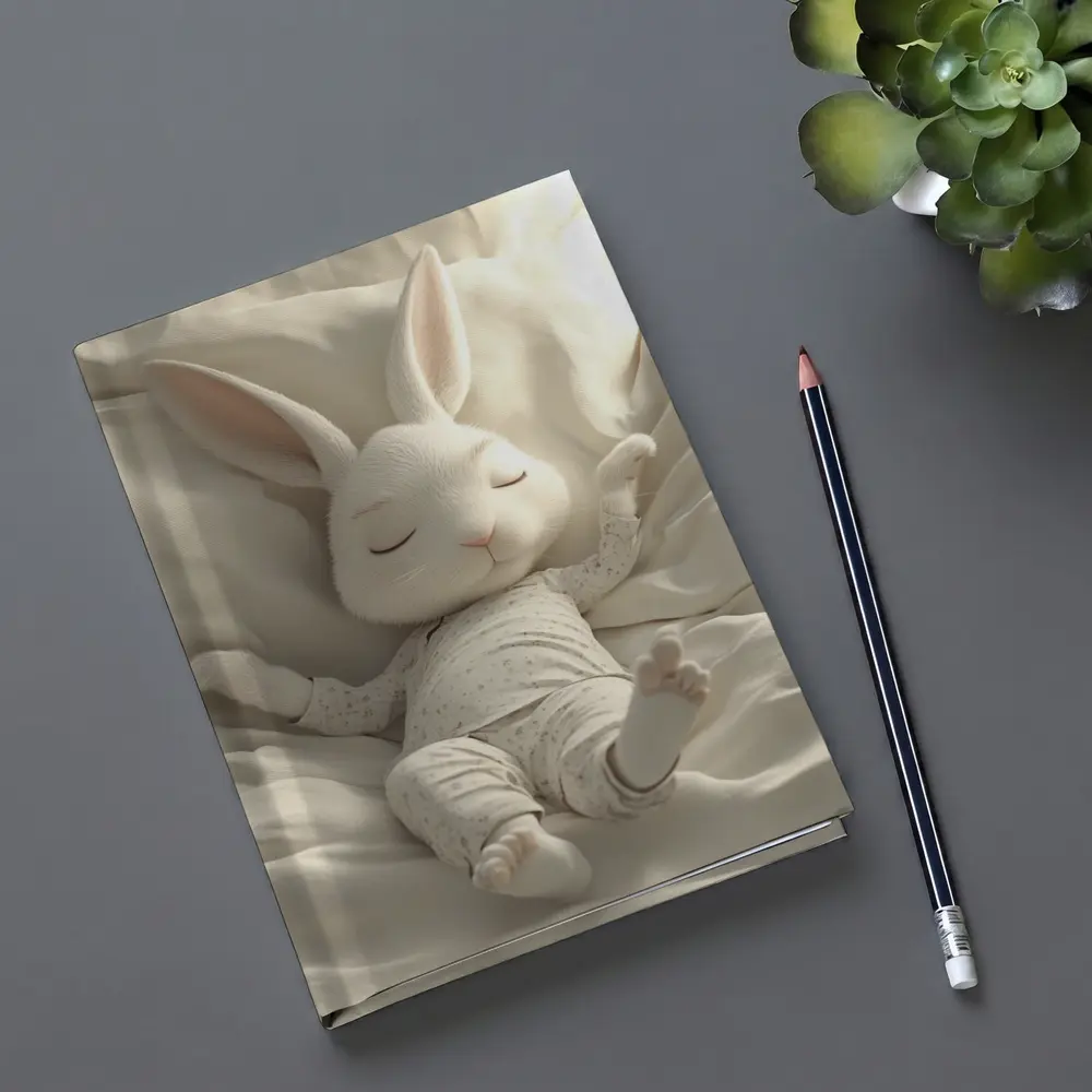 Sleeping Baby Bunny Cozy White Bedding – Notebooks