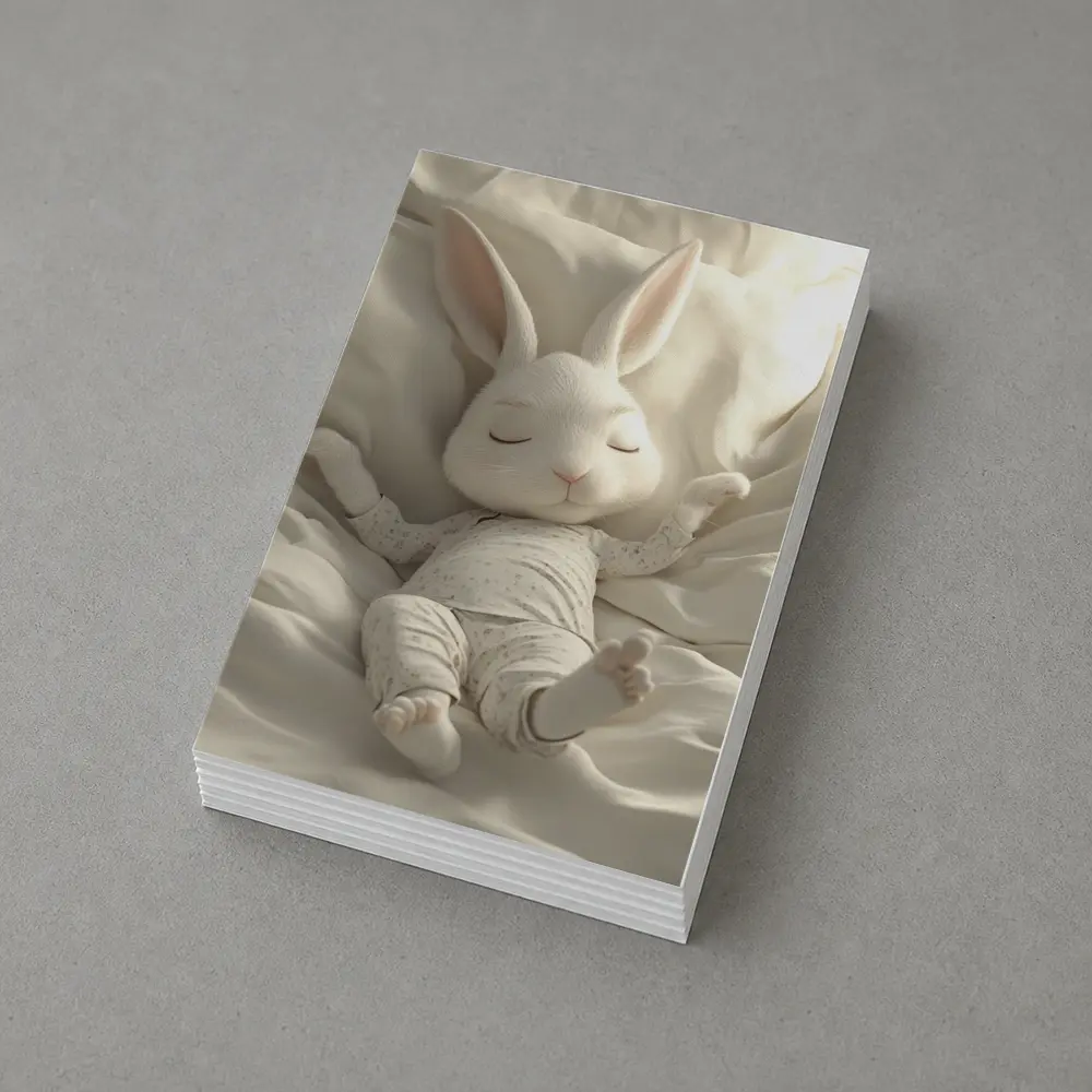 Sleeping Baby Bunny Cozy White Bedding – Postcards