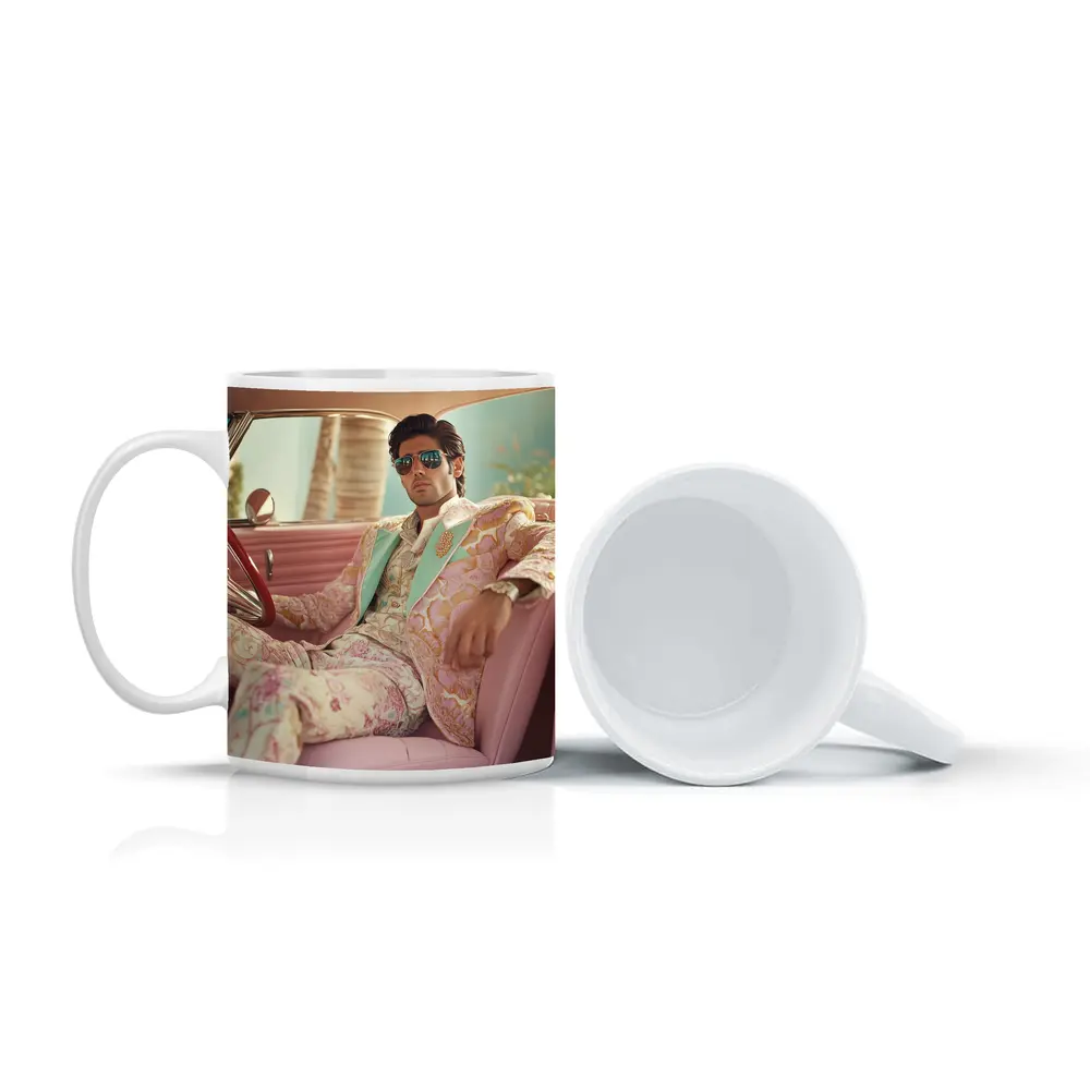 Stylish Man Floral Suit Pink Classic Car – Mugs
