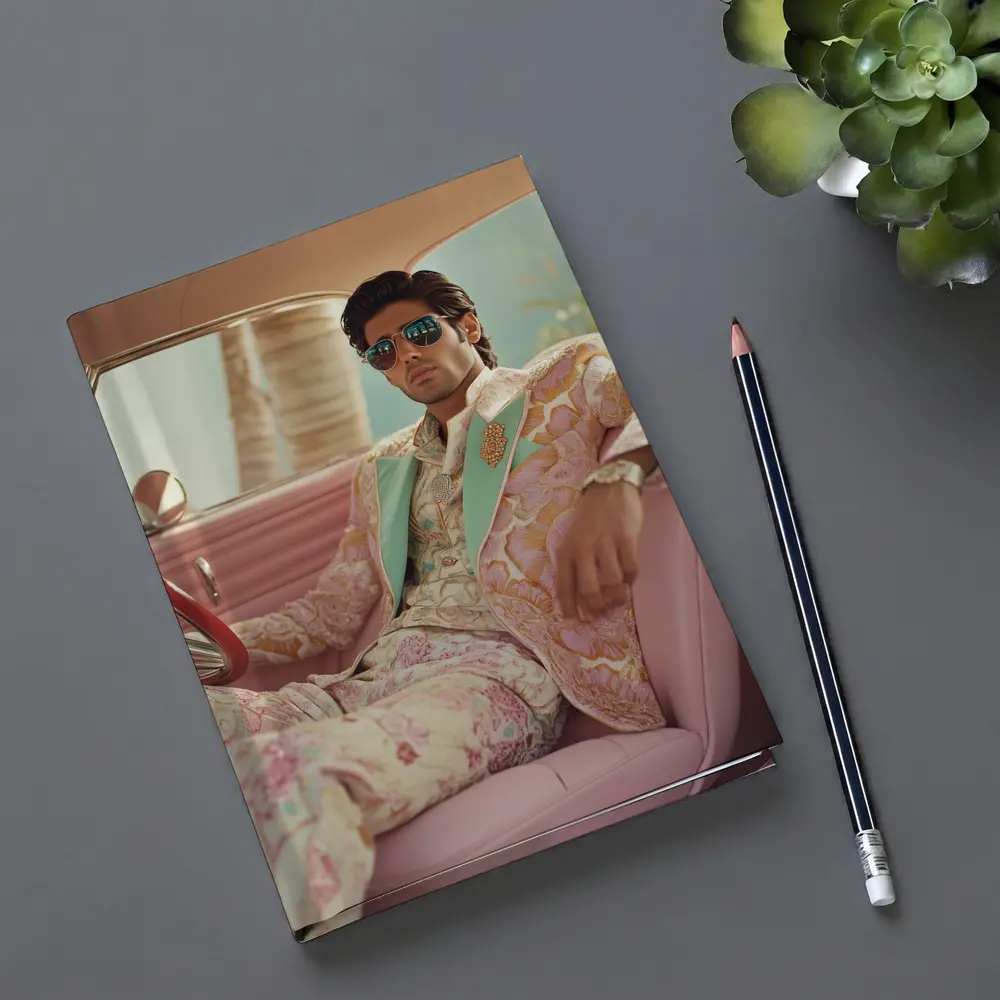 Stylish Man Floral Suit Pink Classic Car – Notebooks