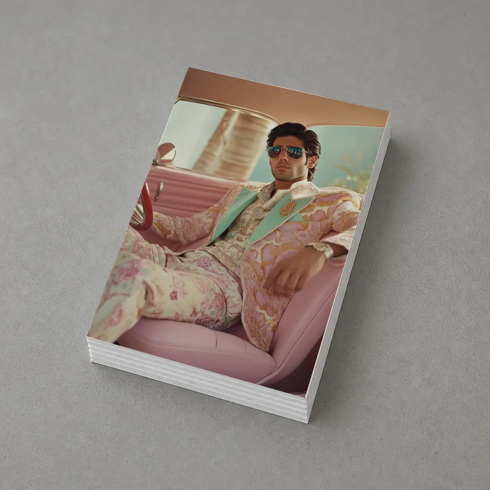 Stylish Man Floral Suit Pink Classic Car – Postcards