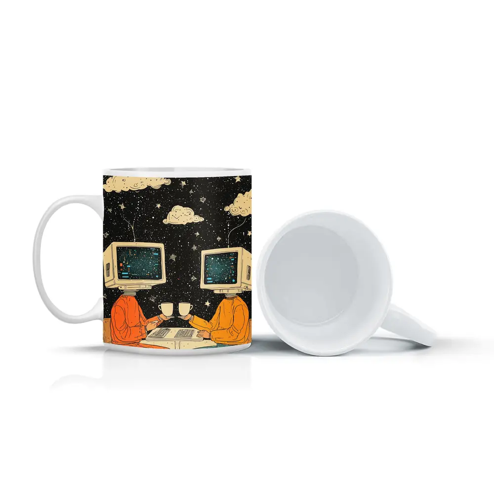 Computer Head Couple Sharing Coffee Starry Night – Mugs