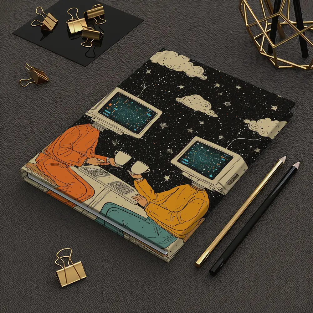 Computer Head Couple Sharing Coffee Starry Night – Notebooks