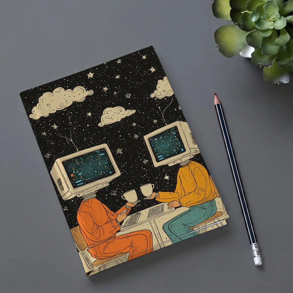 Computer Head Couple Sharing Coffee Starry Night – Notebooks