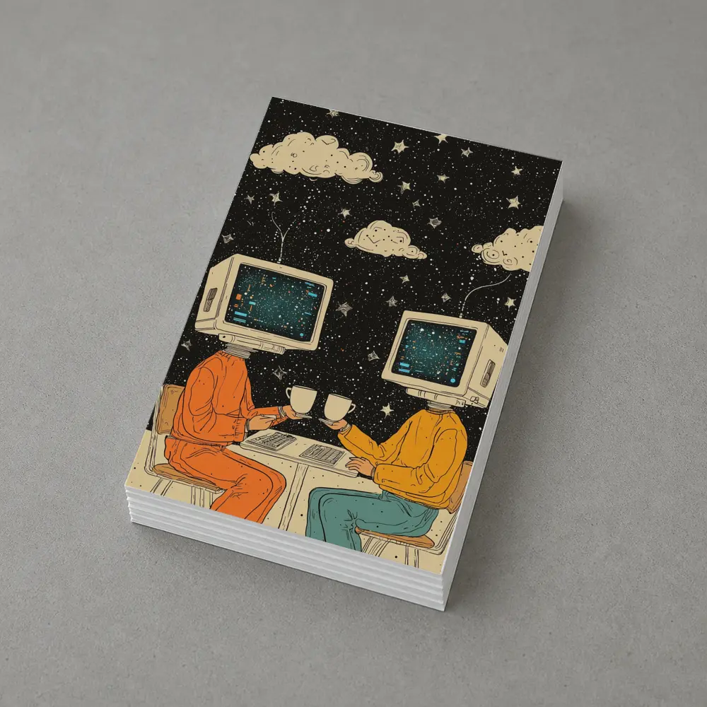 Computer Head Couple Sharing Coffee Starry Night – Postcards