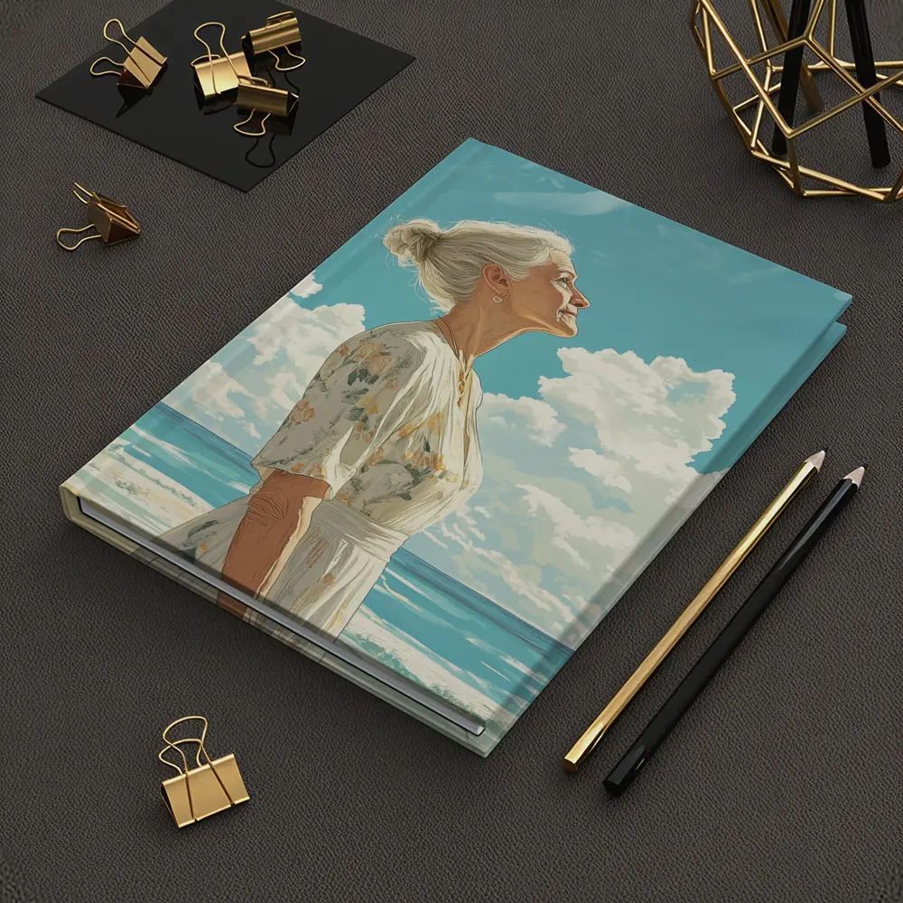 Older Woman at Beach Looking Up Sky – Notebooks