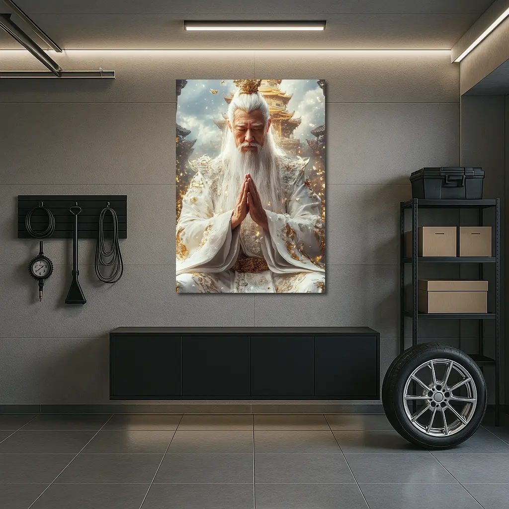 Ancient Wise God Praying Golden Temple – Wall Art