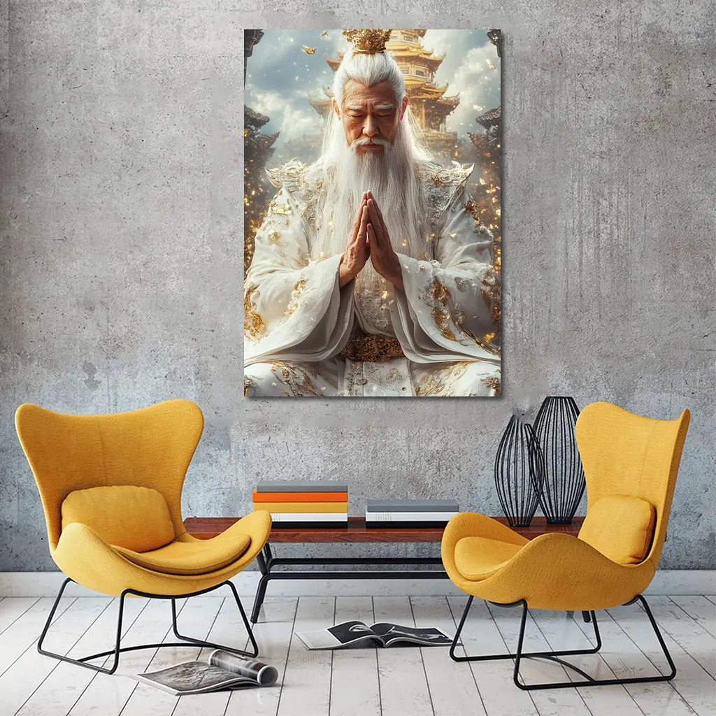 Ancient Wise God Praying Golden Temple – Wall Art