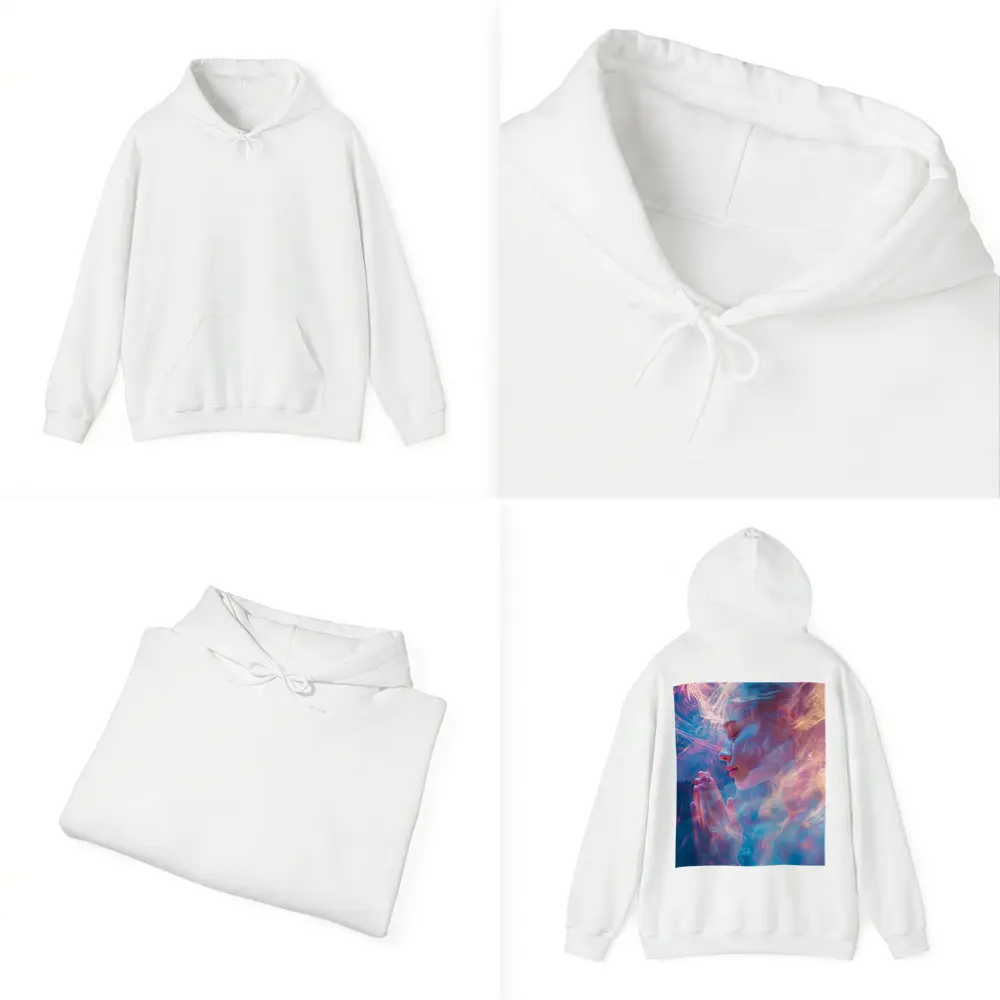 Woman Praying Soft Pink Blue Mystic Light – Hoodies