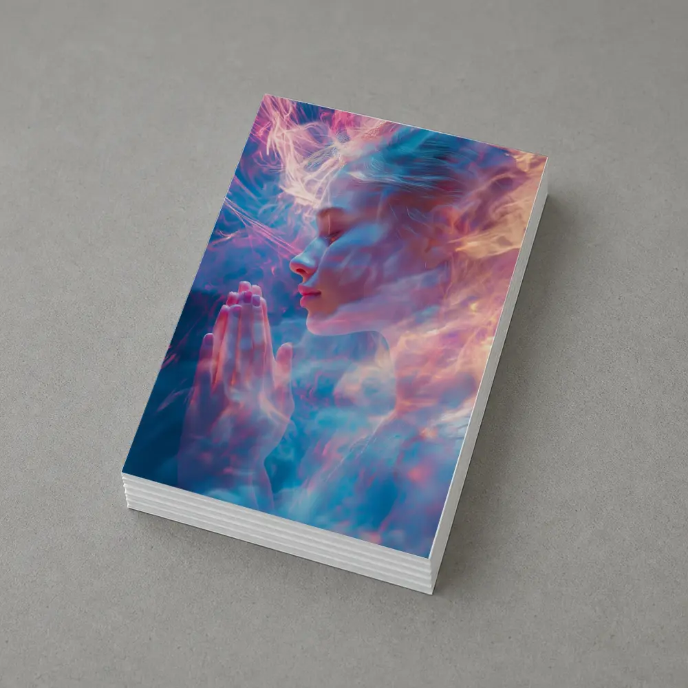 Woman Praying Soft Pink Blue Mystic Light – Postcards