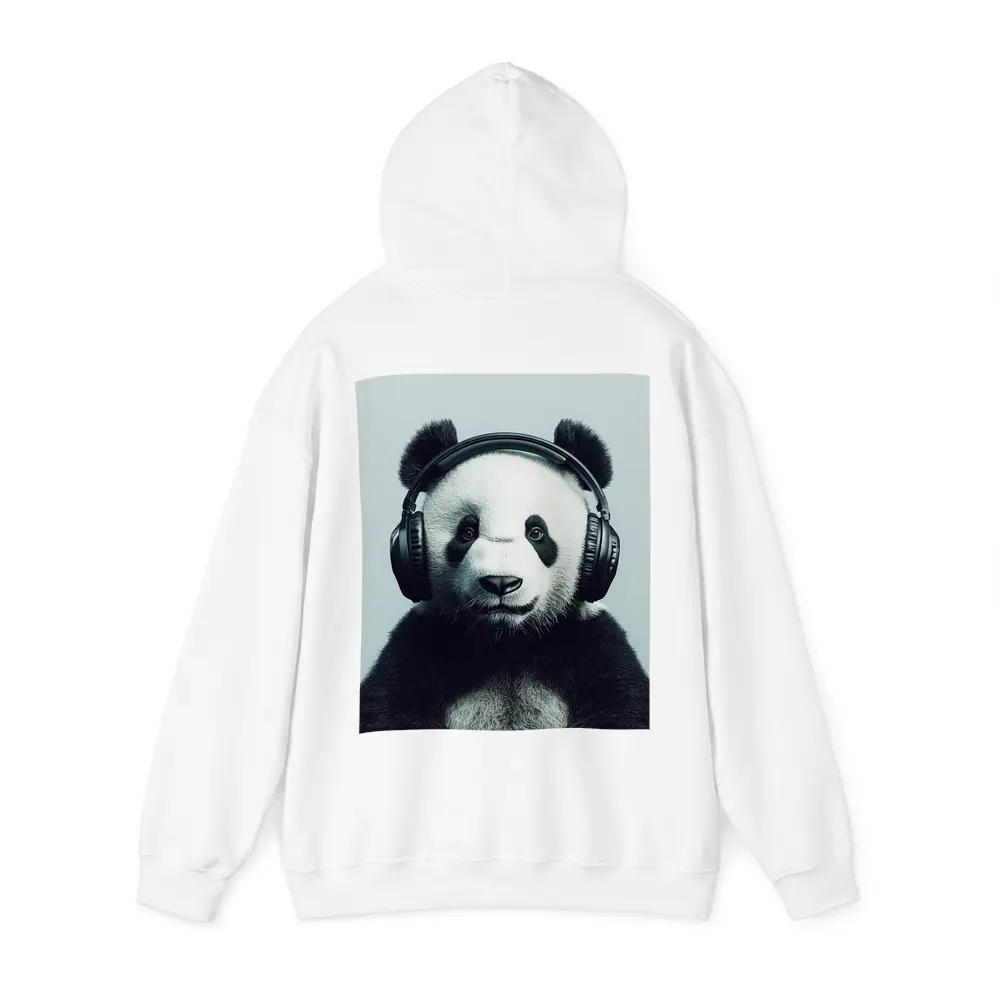 Panda Bear Wearing Headphones Gray Background – Hoodies