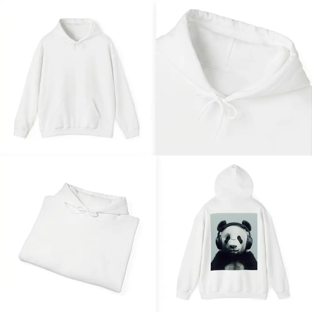 Panda Bear Wearing Headphones Gray Background – Hoodies