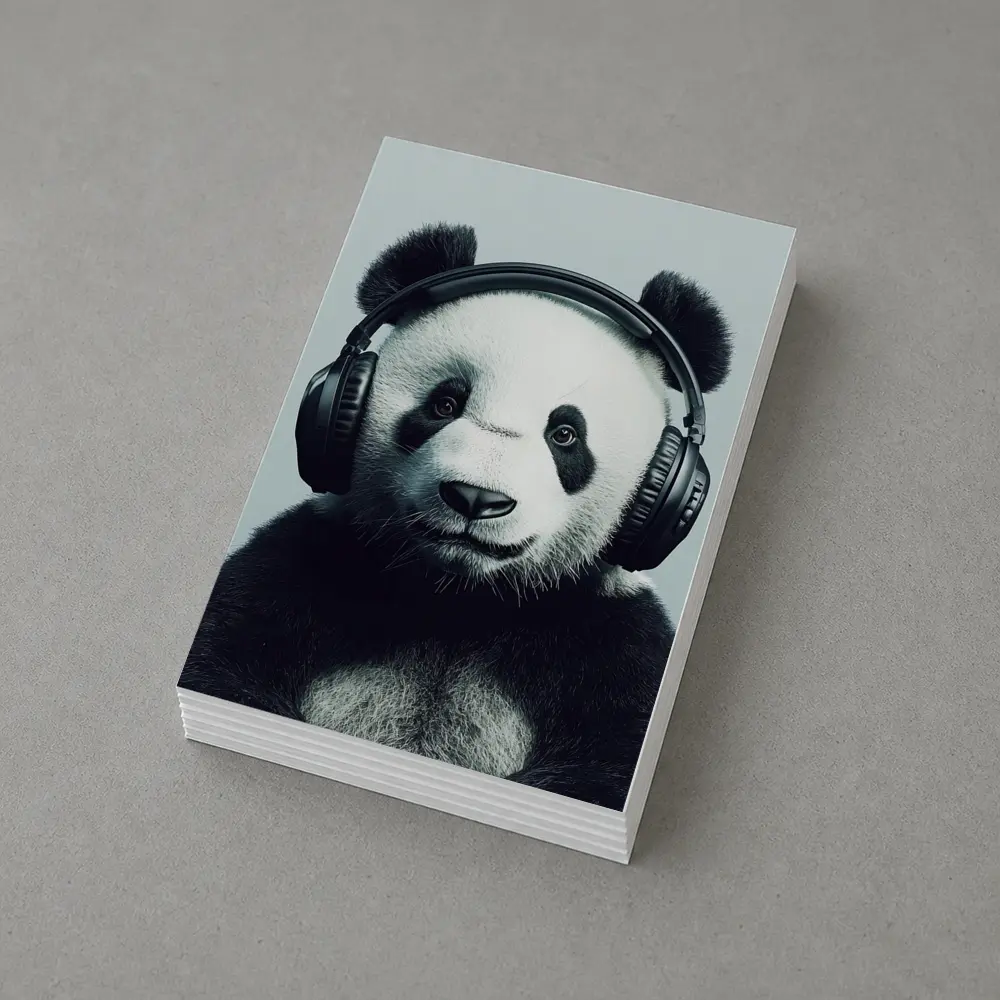 Panda Bear Wearing Headphones Gray Background – Postcards
