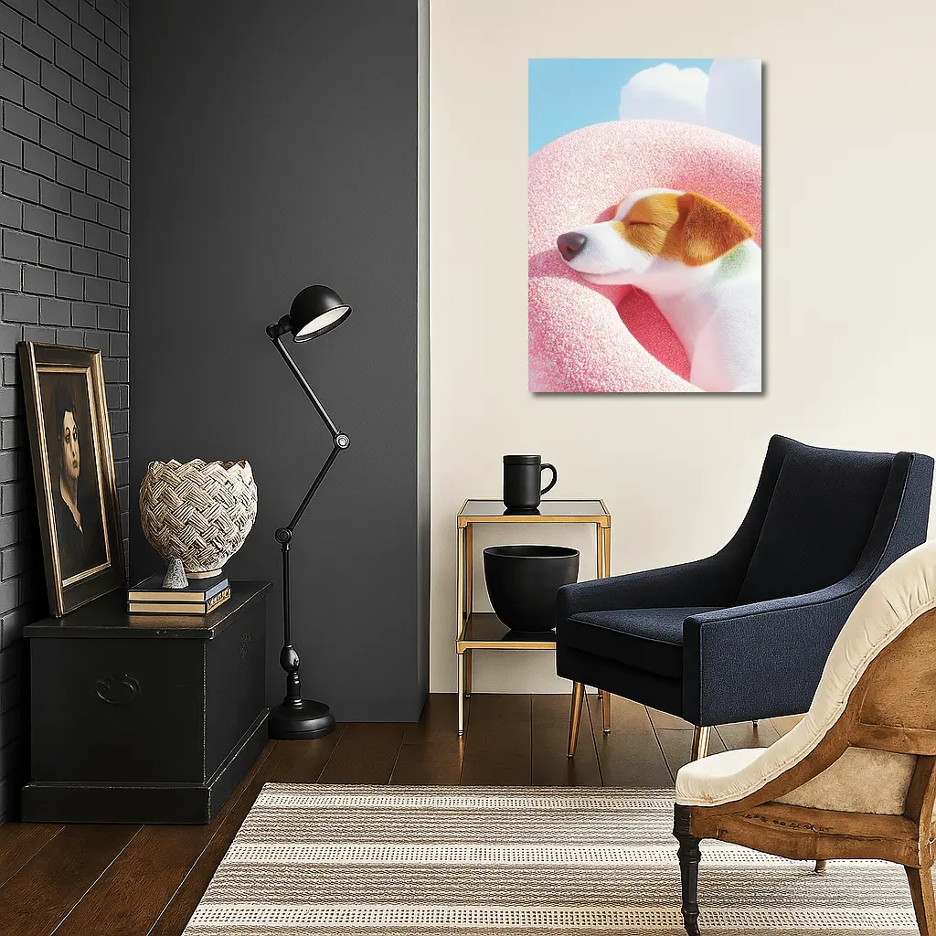 Jack Russell Terrier Sleeping On Pink Clouds – Wall Art