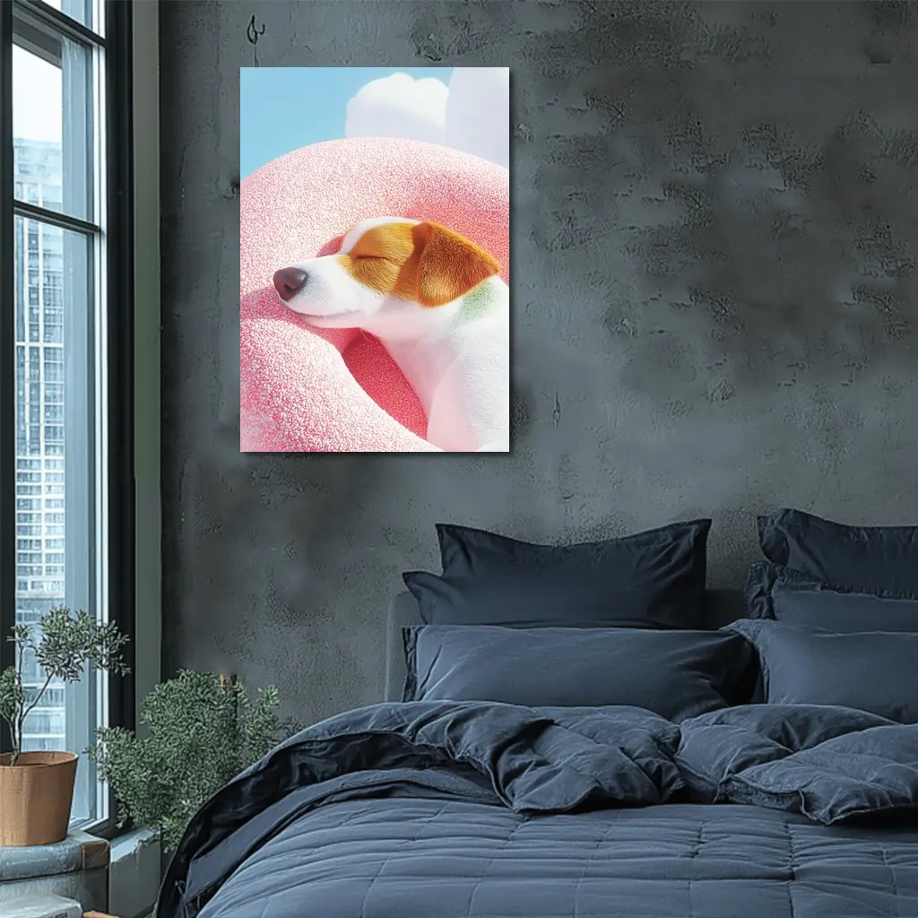 Jack Russell Terrier Sleeping On Pink Clouds – Wall Art