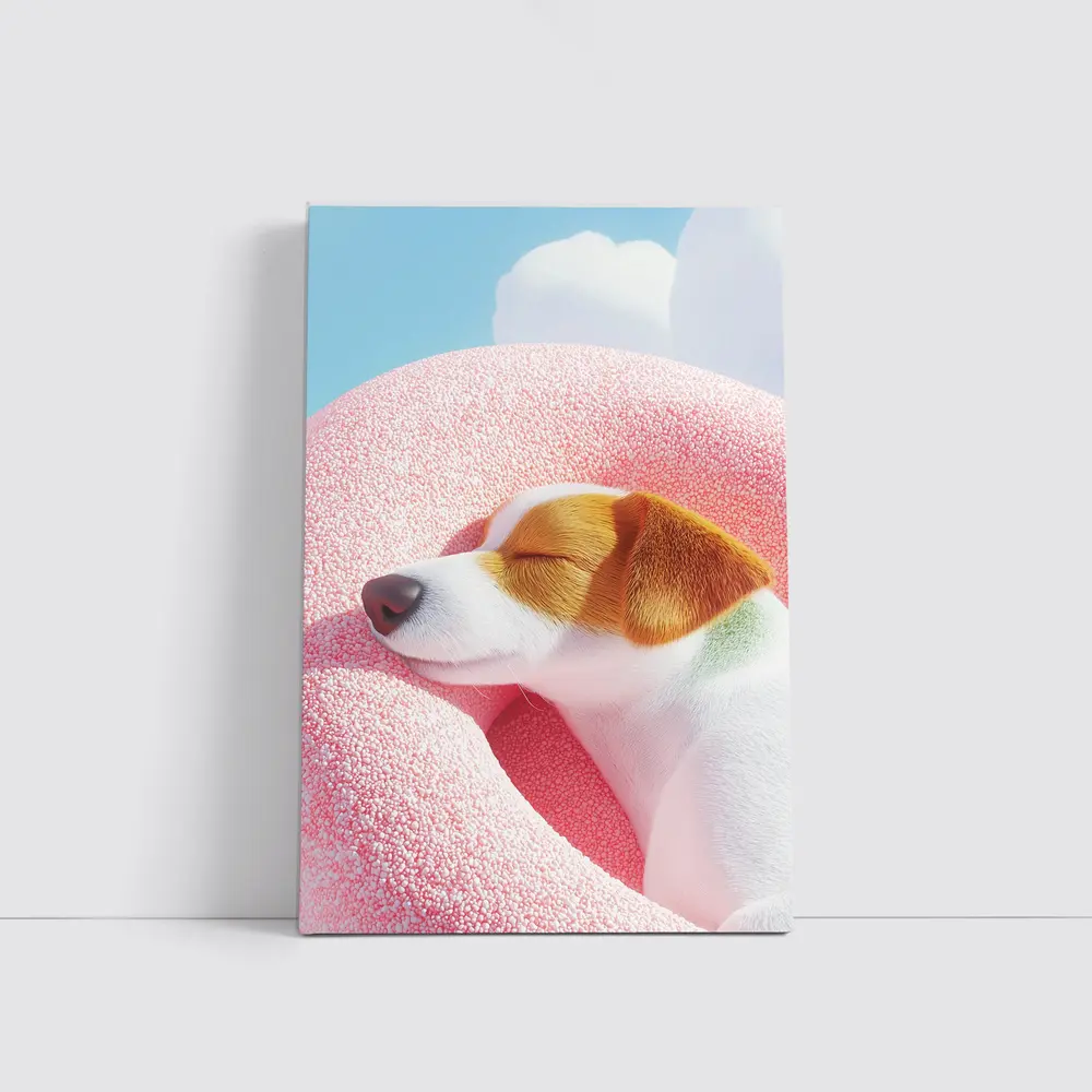 Jack Russell Terrier Sleeping On Pink Clouds – Wall Art