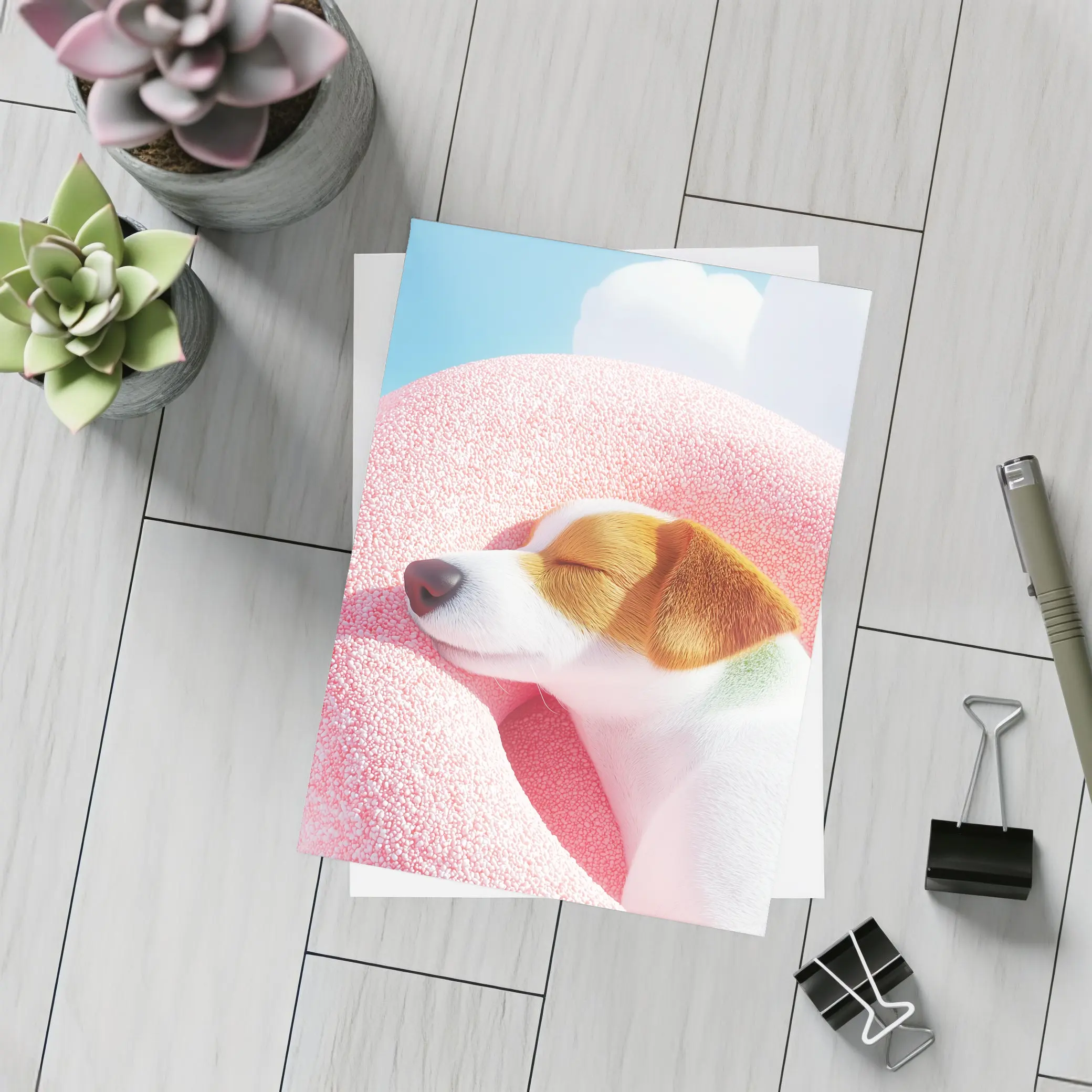 Jack Russell Terrier Sleeping On Pink Clouds – Postcards