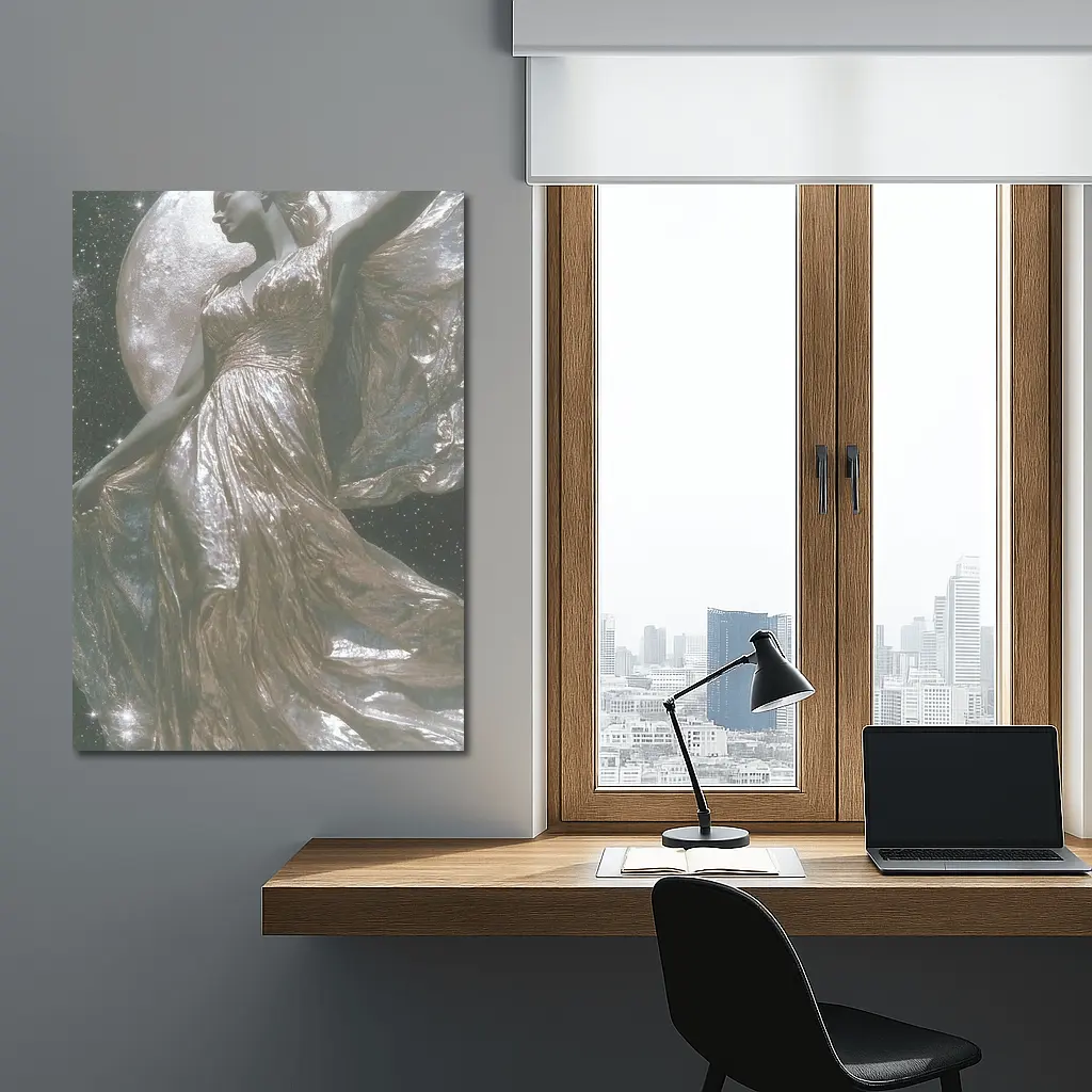 Silver Moon Goddess Dancing Starry Night Sky – Wall Art