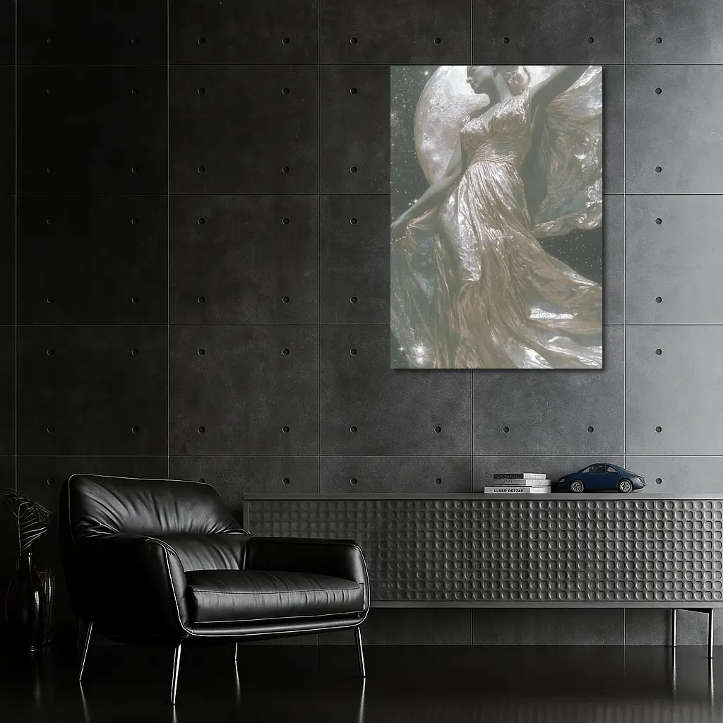 Silver Moon Goddess Dancing Starry Night Sky – Wall Art