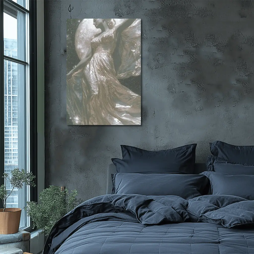 Silver Moon Goddess Dancing Starry Night Sky – Wall Art