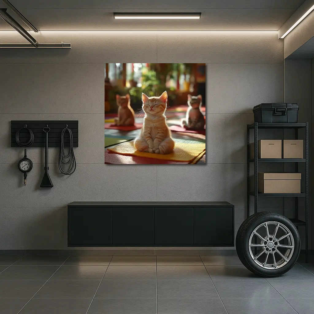 Meditating Kitten Yoga Studio Colorful Mats – Wall Art