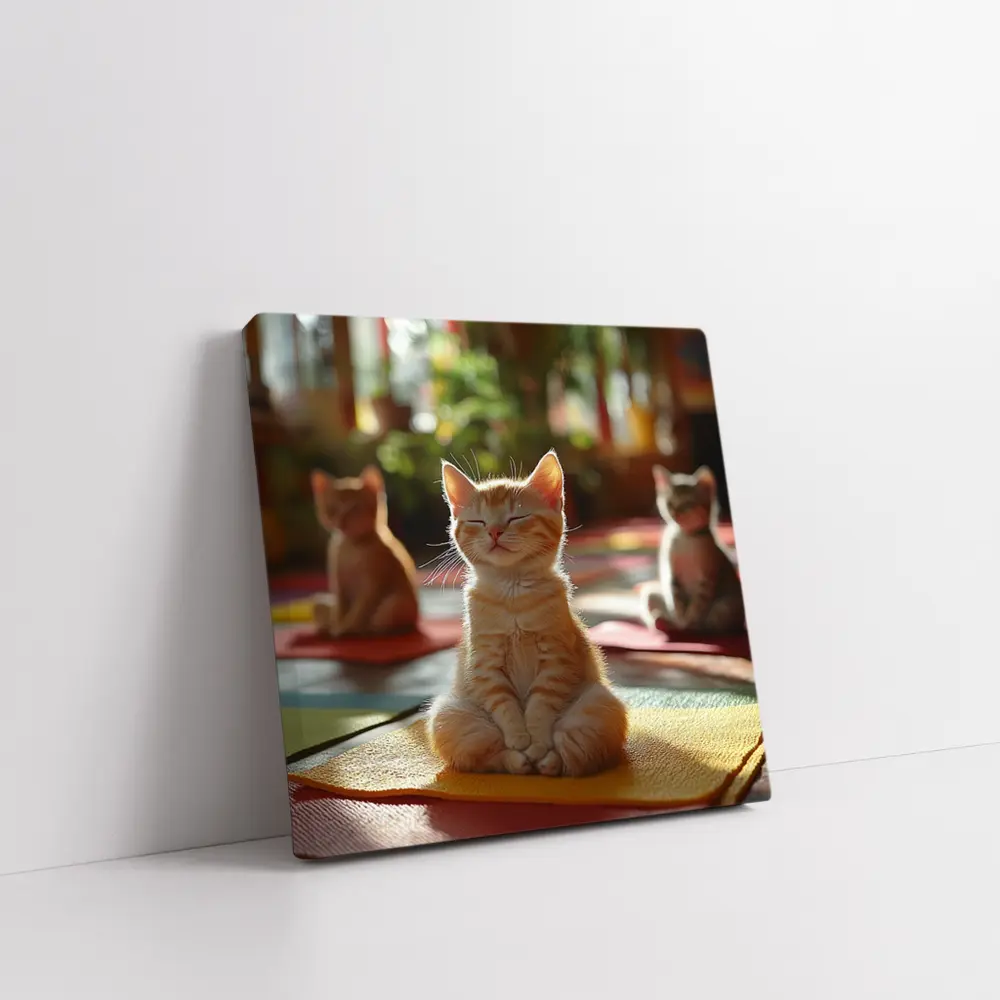 Meditating Kitten Yoga Studio Colorful Mats – Wall Art