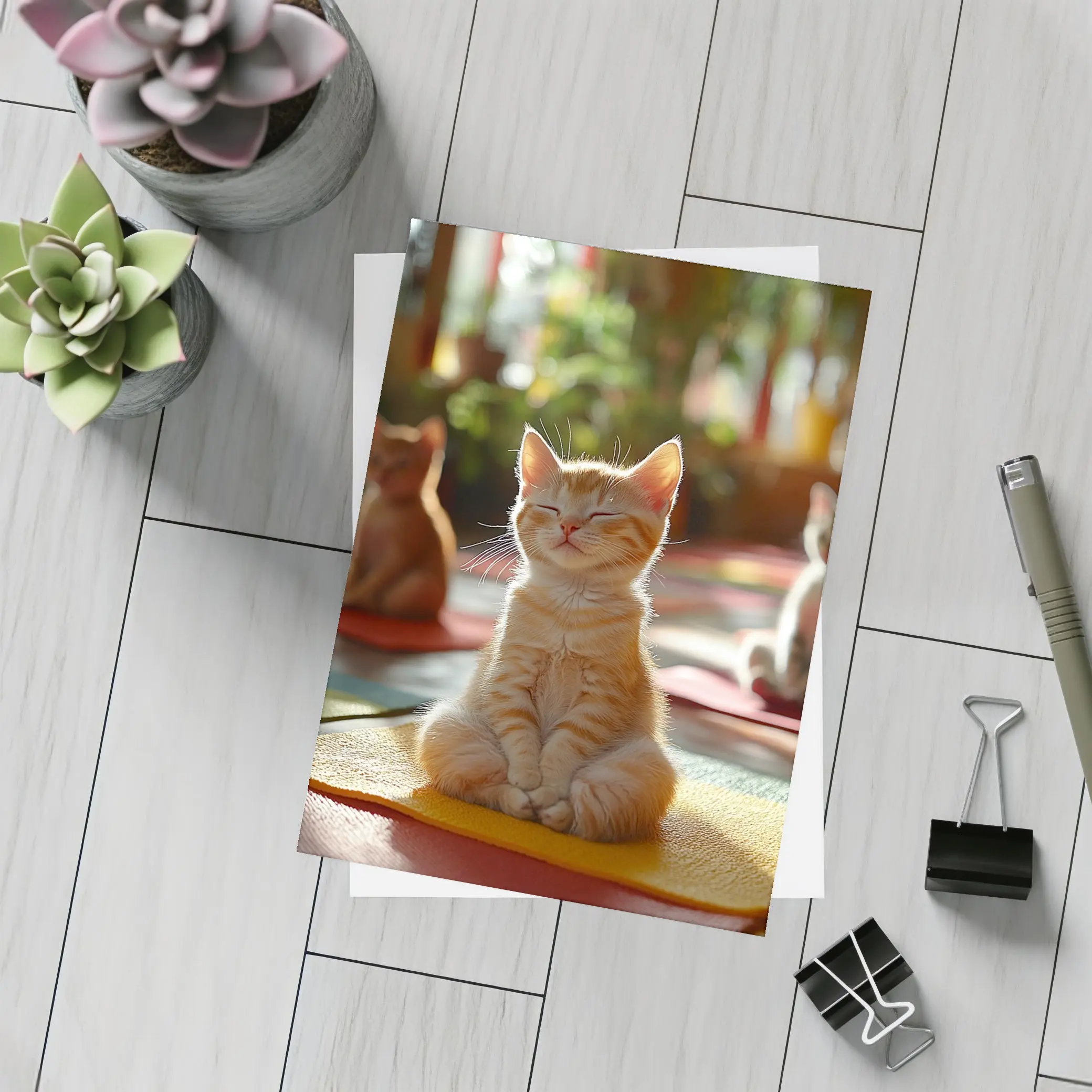Meditating Kitten Yoga Studio Colorful Mats – Postcards