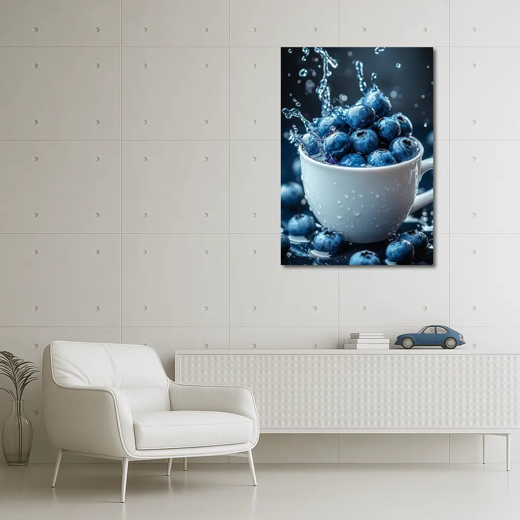 Fresh Blueberries Water Splash White Cup – Wall Art