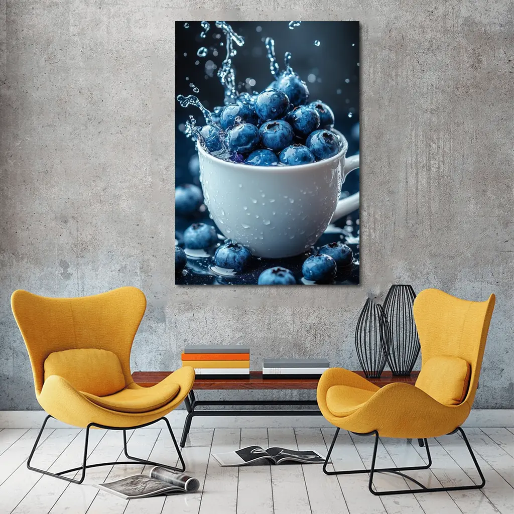 Fresh Blueberries Water Splash White Cup – Wall Art