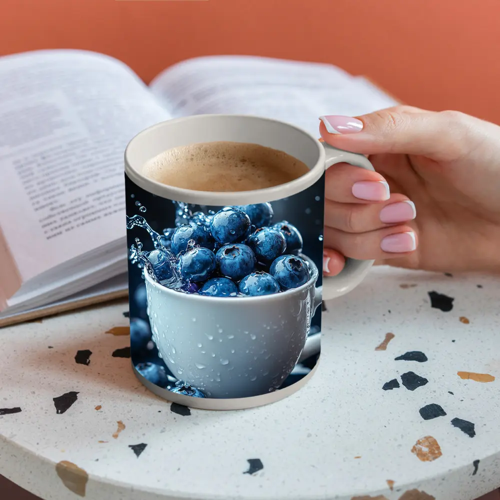 Fresh Blueberries Water Splash White Cup – Mugs