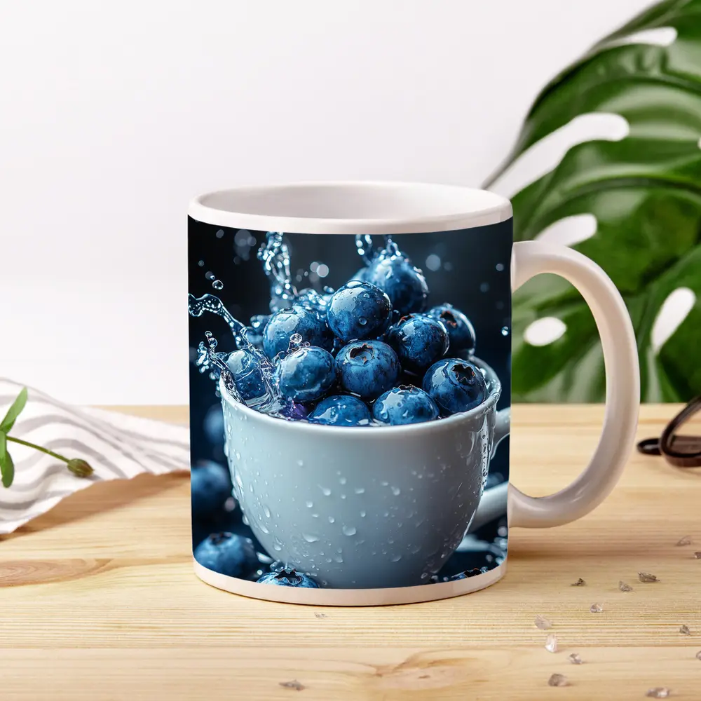 Fresh Blueberries Water Splash White Cup – Mugs
