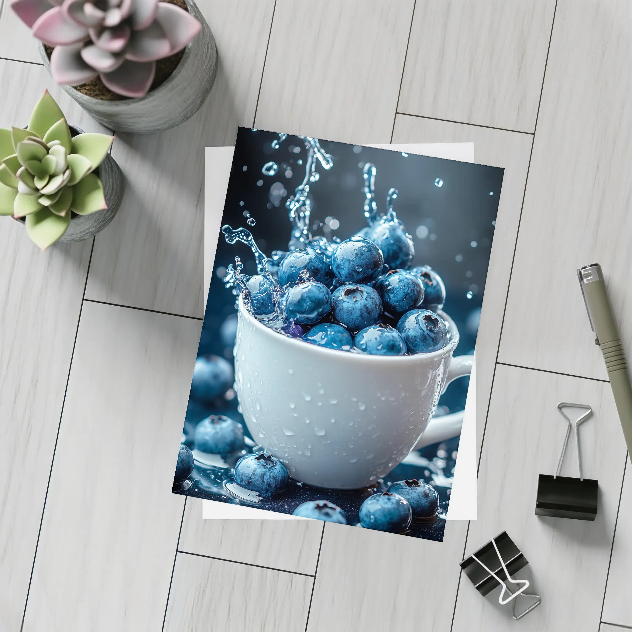 Fresh Blueberries Water Splash White Cup – Postcards