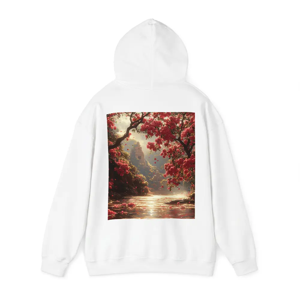 Red Flowers River Ancient Temple Fantasy – Hoodies