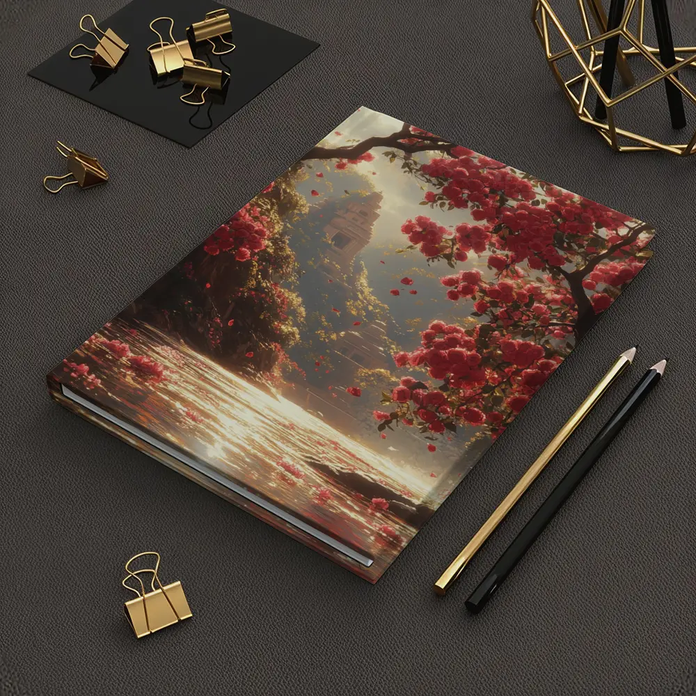 Red Flowers River Ancient Temple Fantasy – Notebooks