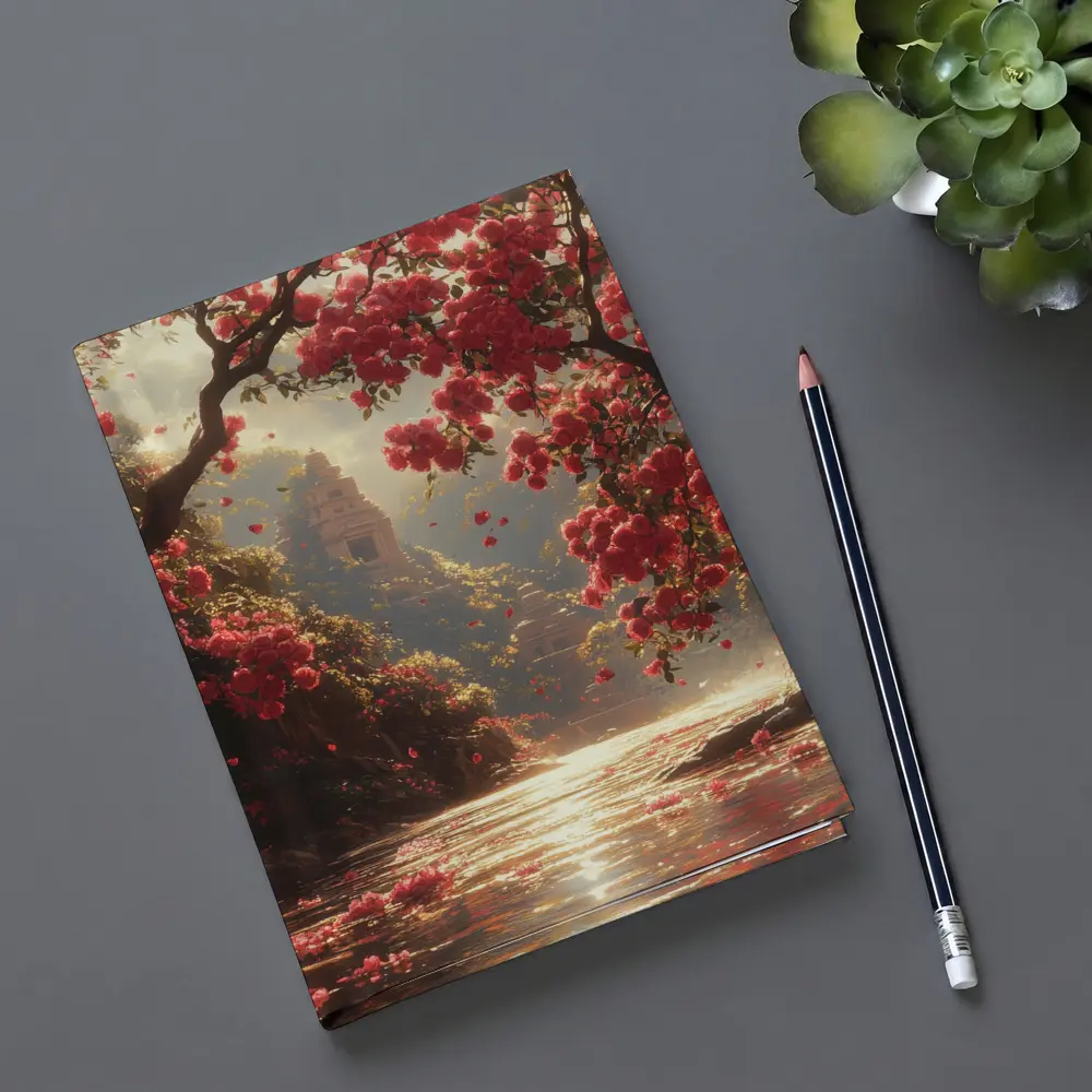 Red Flowers River Ancient Temple Fantasy – Notebooks