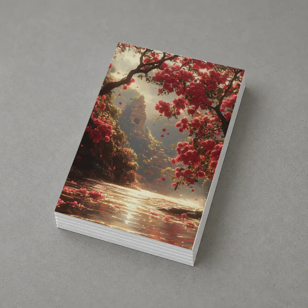 Red Flowers River Ancient Temple Fantasy – Postcards