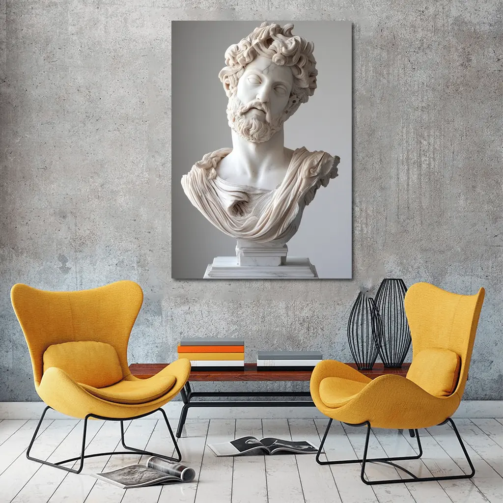Marcus Aurelius Marble Bust Gray Background – Wall Art