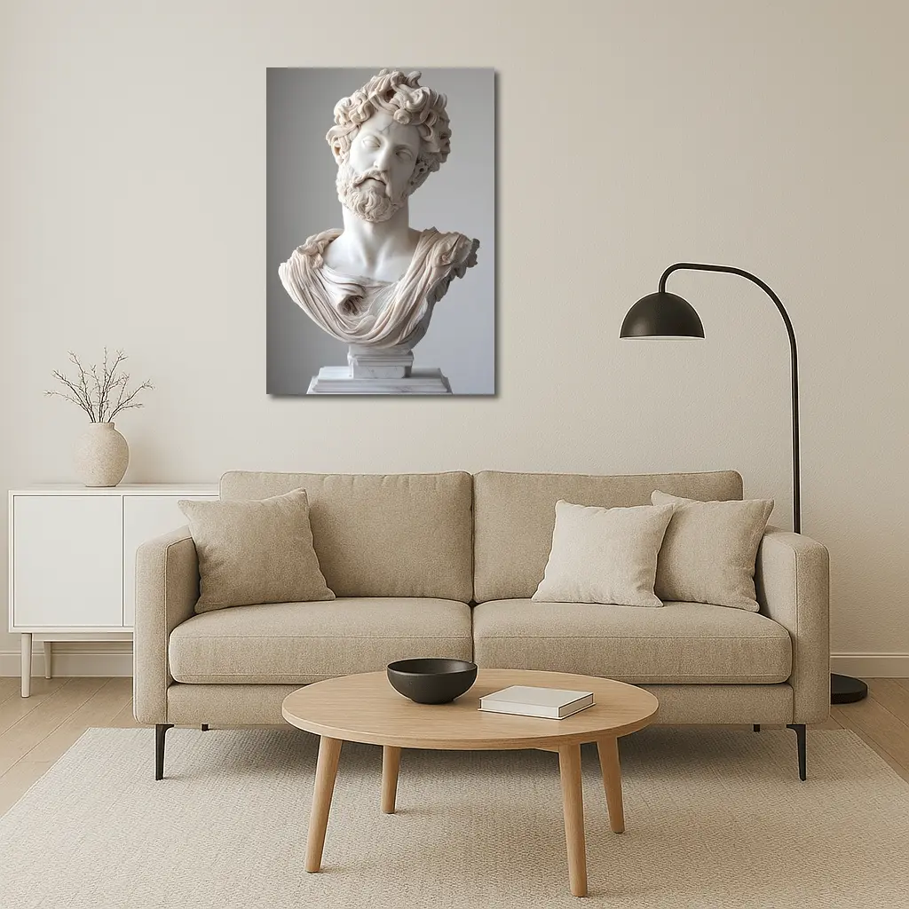 Marcus Aurelius Marble Bust Gray Background – Wall Art