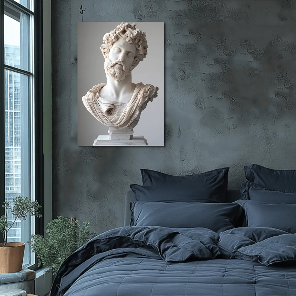 Marcus Aurelius Marble Bust Gray Background – Wall Art