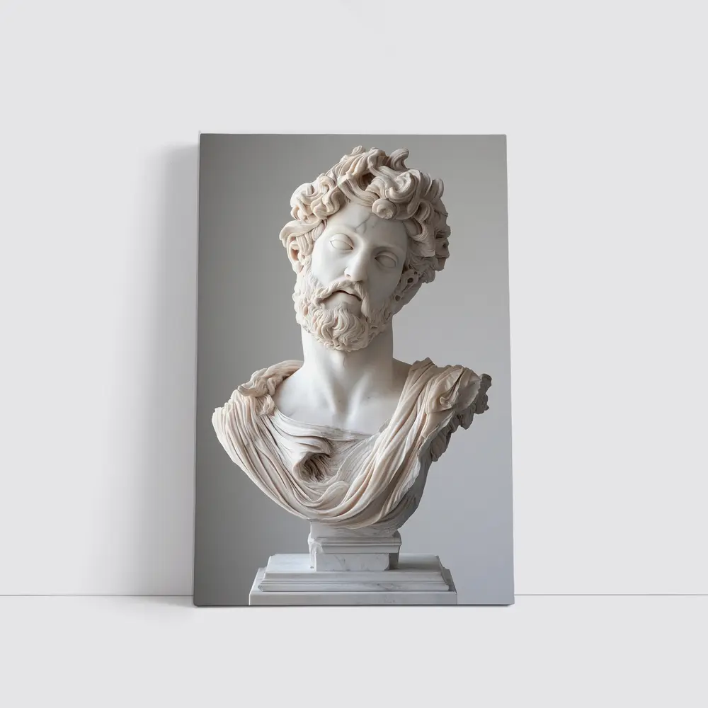 Marcus Aurelius Marble Bust Gray Background – Wall Art