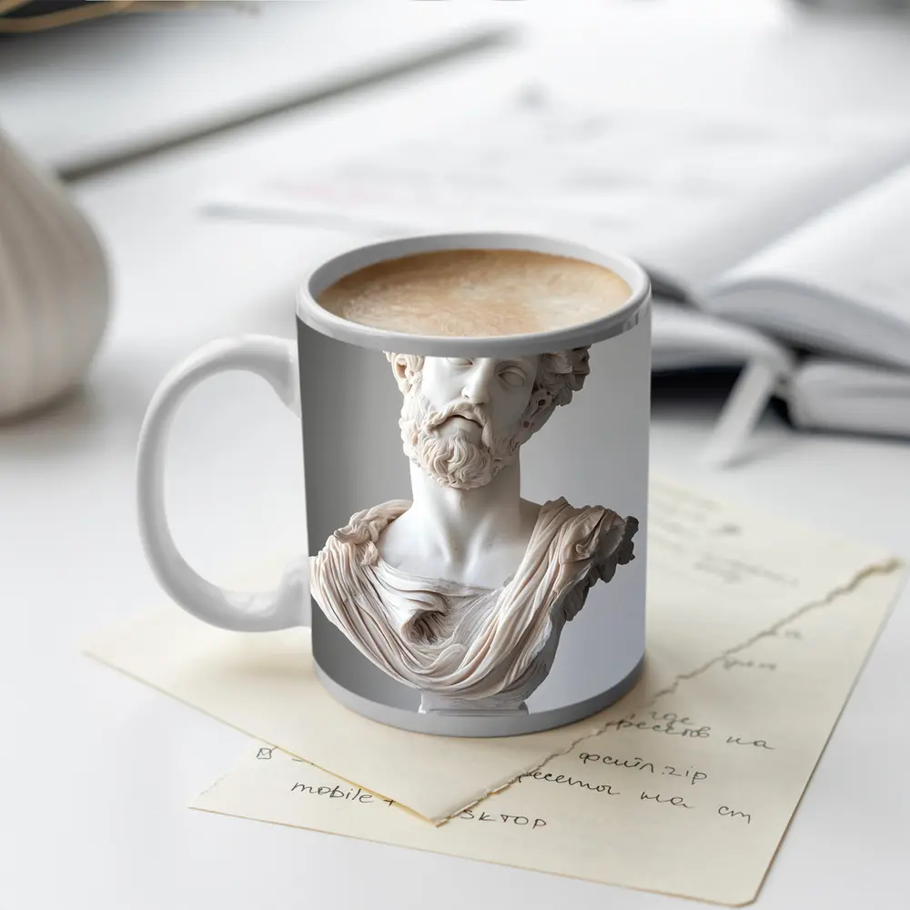 Marcus Aurelius Marble Bust Gray Background – Mugs
