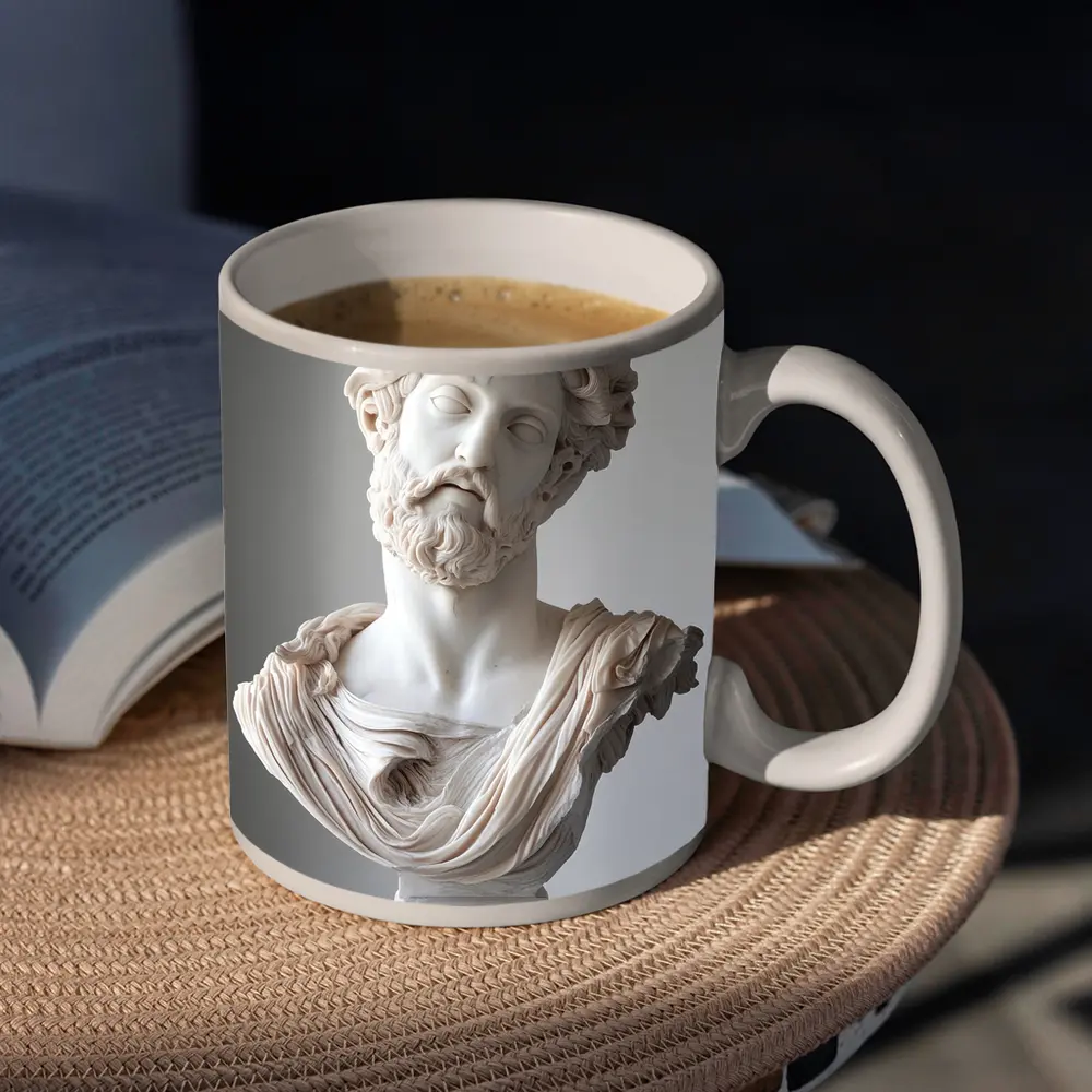 Marcus Aurelius Marble Bust Gray Background – Mugs